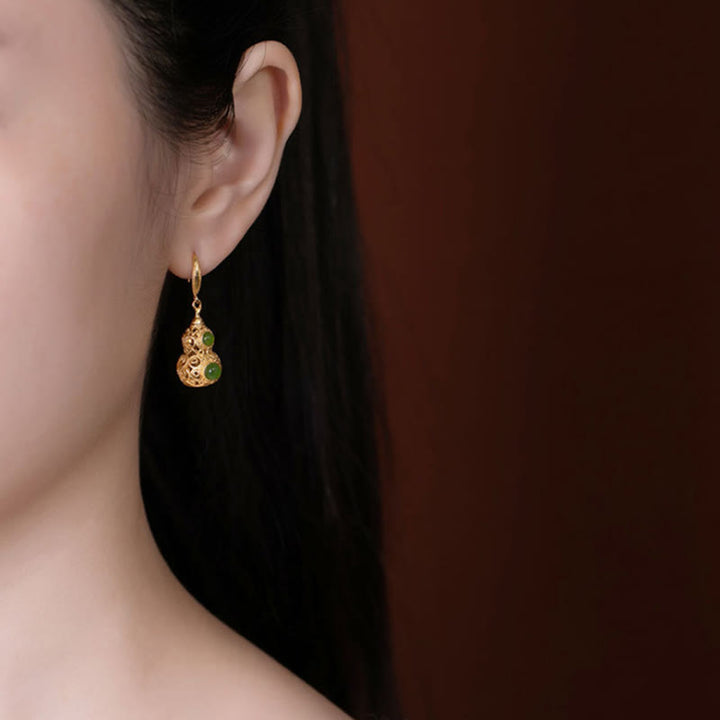 Buddha Stones Boucles d'oreilles en jade et gourde creuse en cuivre - image 5