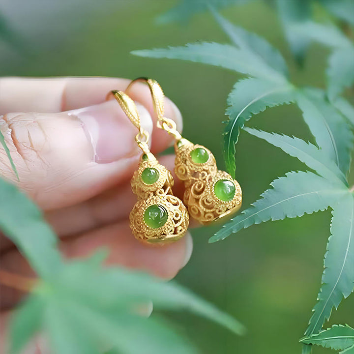 Buddha Stones Boucles d'oreilles en jade et gourde creuse en cuivre - image 11