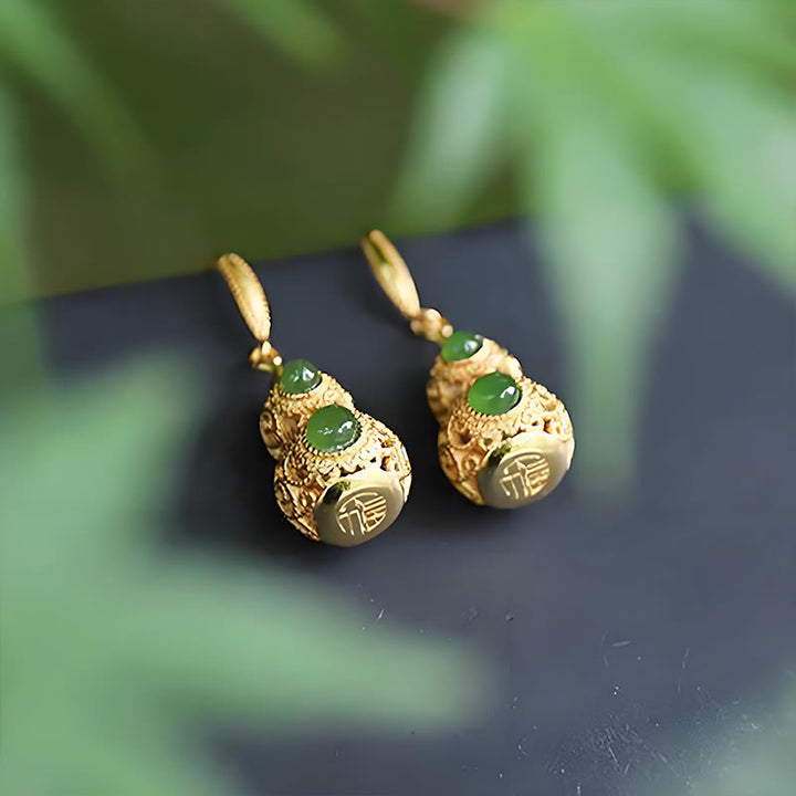Buddha Stones Boucles d'oreilles en jade et gourde creuse en cuivre - image 14