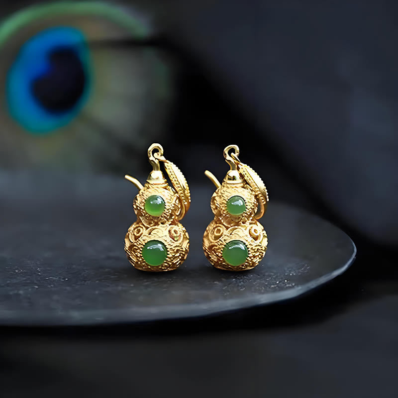 Buddha Stones Boucles d'oreilles en jade et gourde creuse en cuivre - image 15