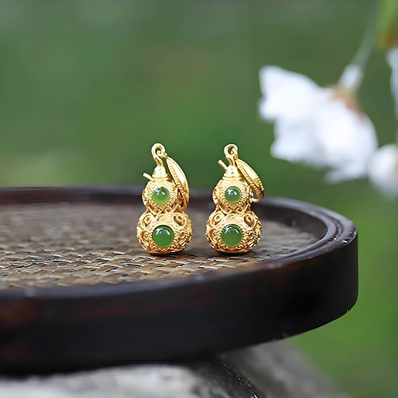Buddha Stones Boucles d'oreilles en jade et gourde creuse en cuivre - image 13