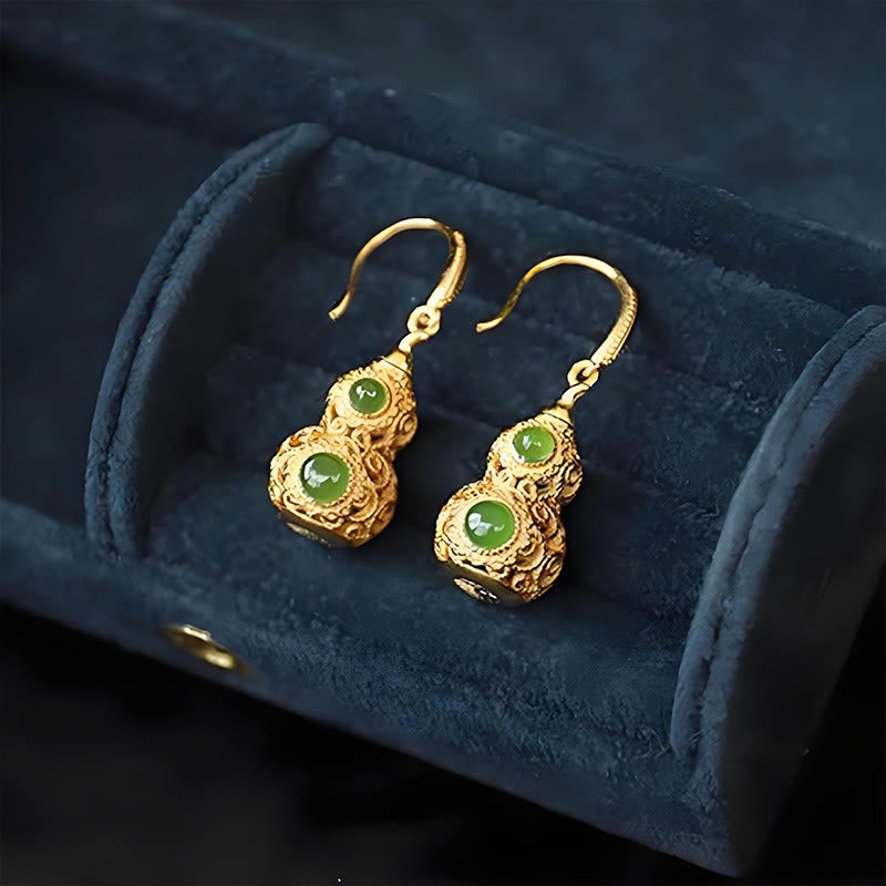 Buddha Stones Boucles d'oreilles en jade et gourde creuse en cuivre - image 9