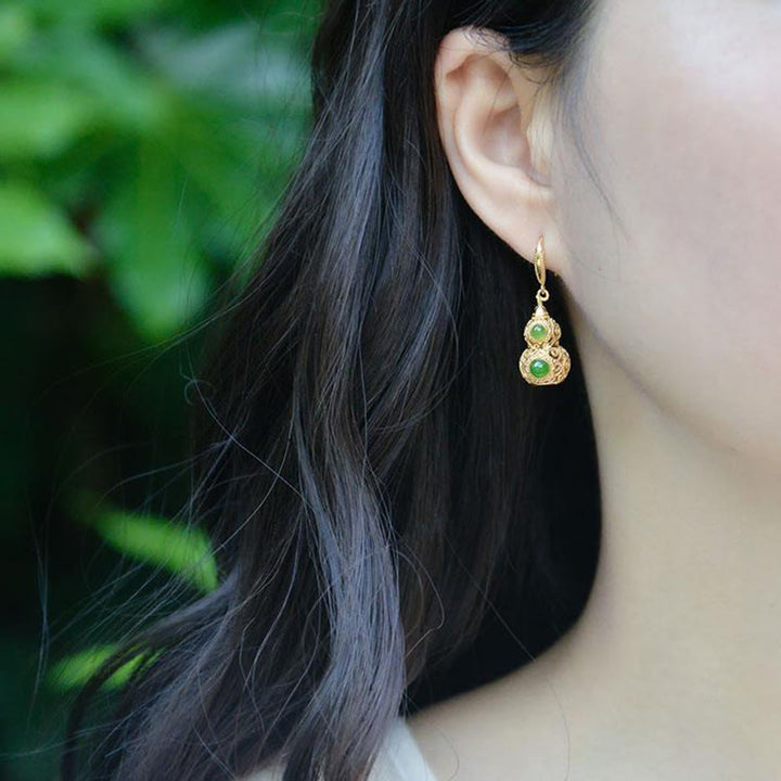 Buddha Stones Boucles d'oreilles en jade et gourde creuse en cuivre - image 10