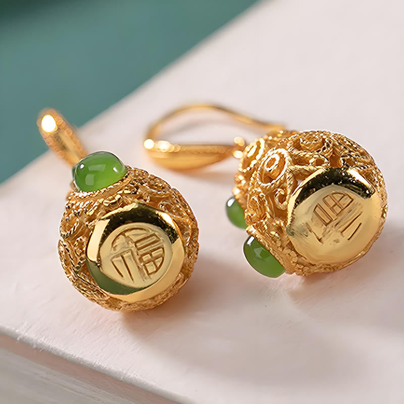 Buddha Stones Boucles d'oreilles en jade et gourde creuse en cuivre - image 4