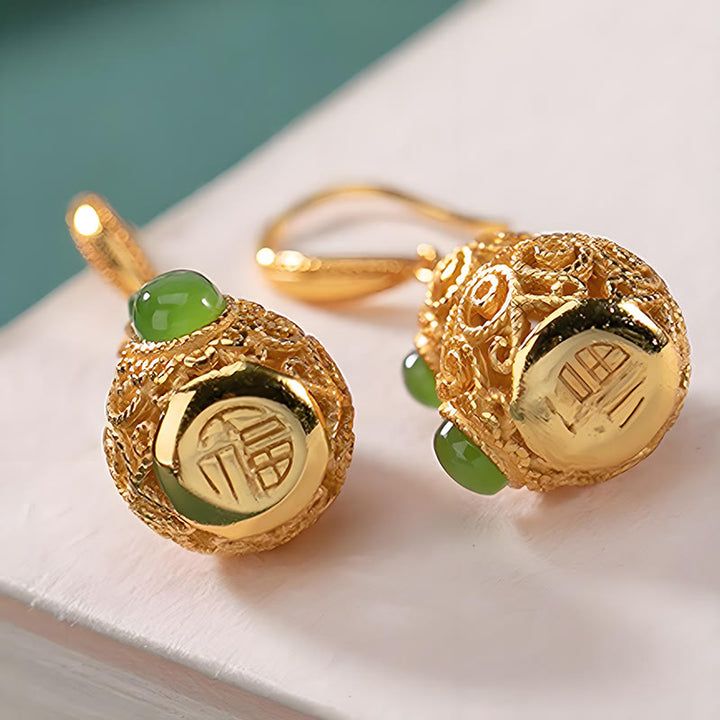 Buddha Stones Boucles d'oreilles en jade et gourde creuse en cuivre - image 4
