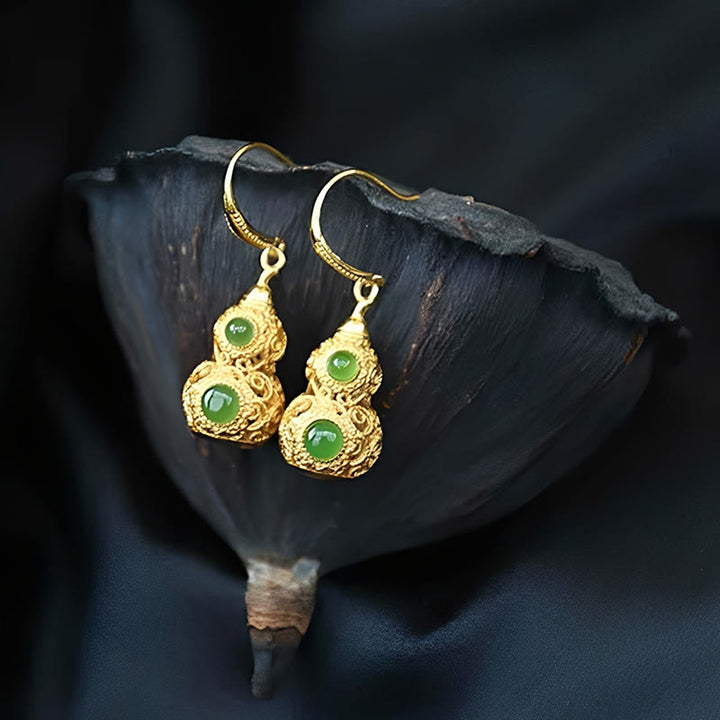 Buddha Stones Boucles d'oreilles en jade et gourde creuse en cuivre - image 12