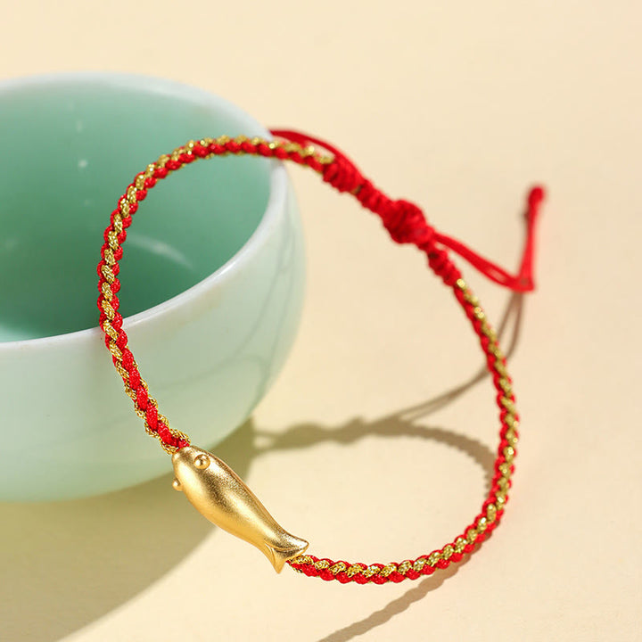 Bracelet de protection en corde et argent sterling 999 avec Buddha Stones et poisson koï porte-bonheur - image 2
