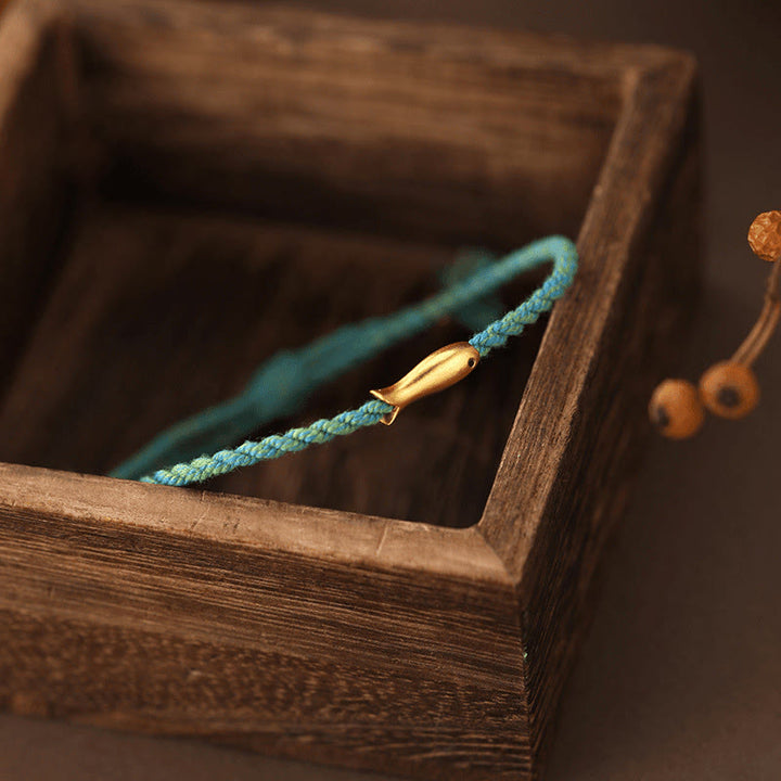 Bracelet porte-bonheur en corde et cuivre avec Buddha Stones et poisson koï - image 3