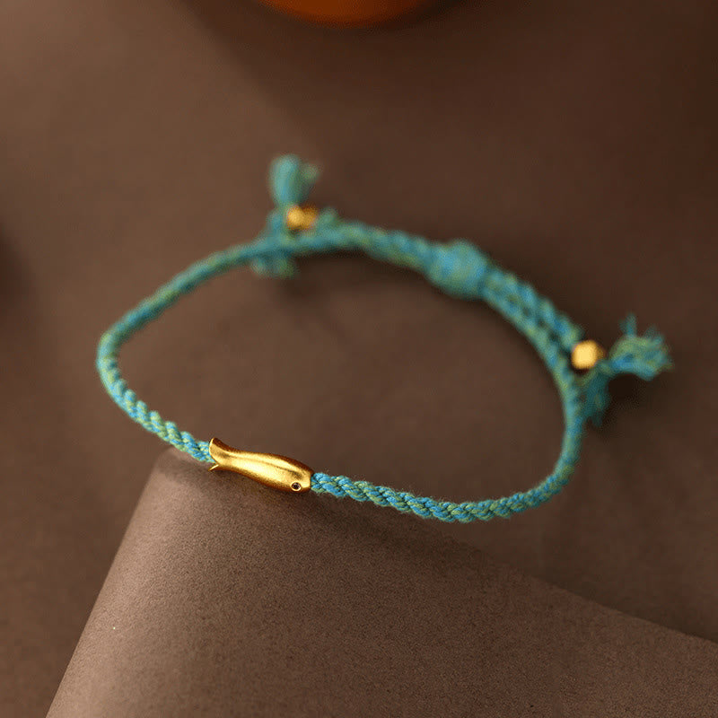 Bracelet porte-bonheur en corde et cuivre avec Buddha Stones et poisson koï - image 2