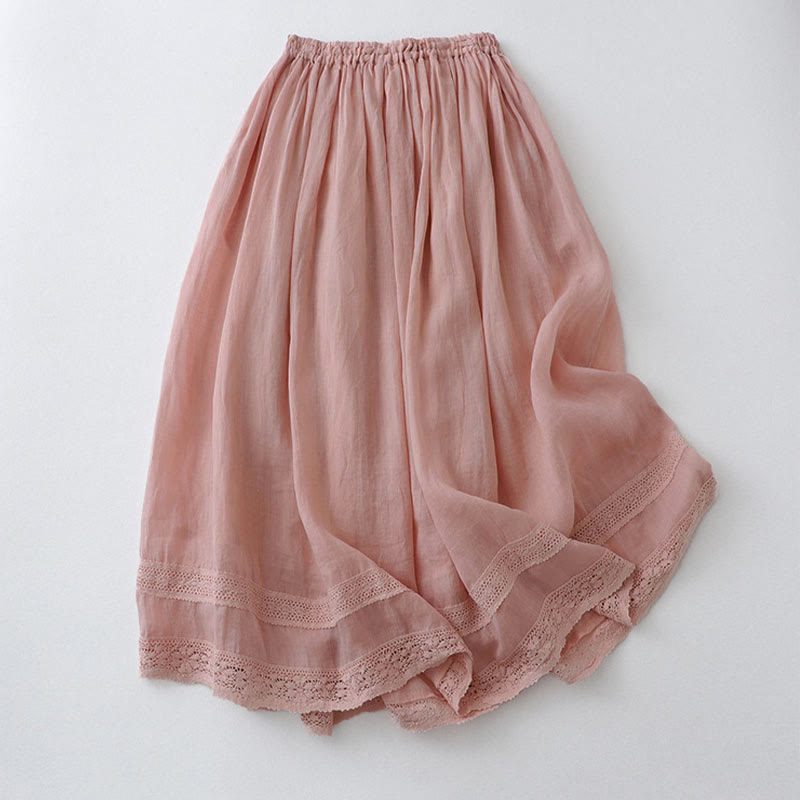 Jupe femme en coton à taille élastique et dentelle unie Buddha Stones - image 1