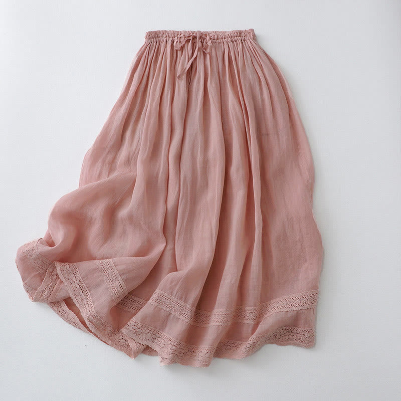 Jupe femme en coton à taille élastique et dentelle unie Buddha Stones - LavandeBlush - US8-10，UK/AU12-14，EU40-42 (2XL) - image 0