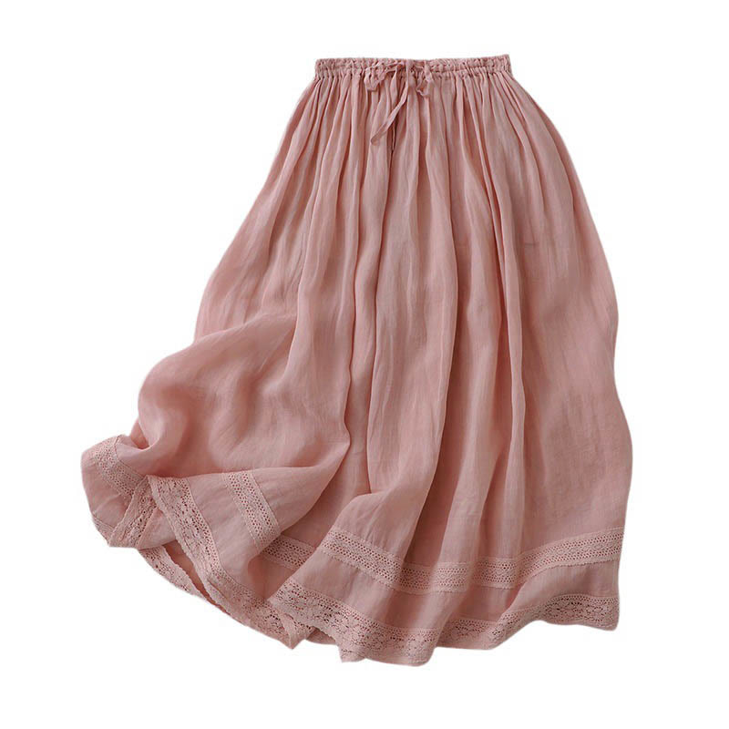 Jupe femme en coton à taille élastique et dentelle unie Buddha Stones - image 4