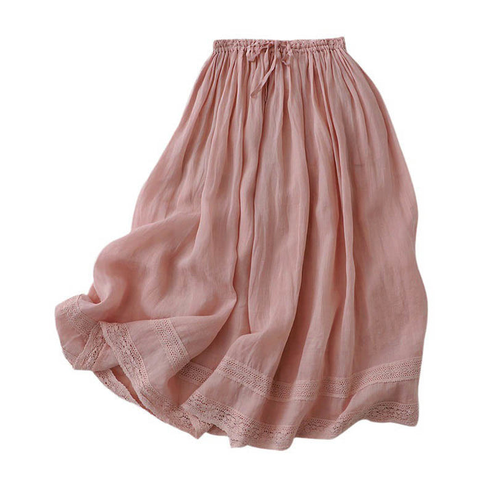 Jupe femme en coton à taille élastique et dentelle unie Buddha Stones - image 4