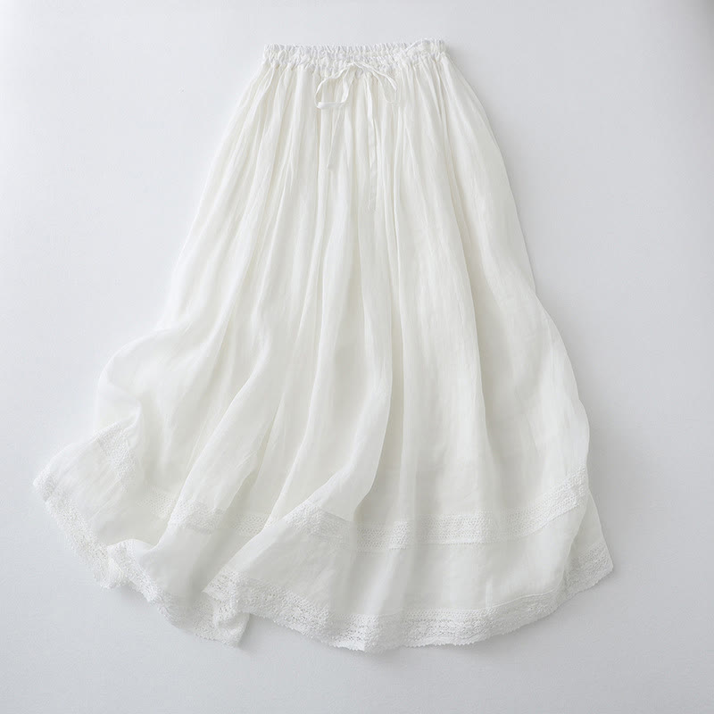 Jupe femme en coton à taille élastique et dentelle unie Buddha Stones - Blanc - US8-10，UK/AU12-14，EU40-42 (2XL) - image 12