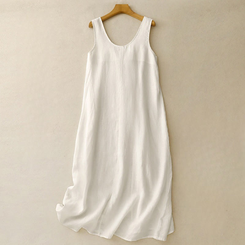 Robe mi-longue sans manches à col ras du cou et imprimé Buddha Stones, décontractée, couleur pure, été - FloralBlanc - US14，UK/AU18，EU46 (2XL) - image 7