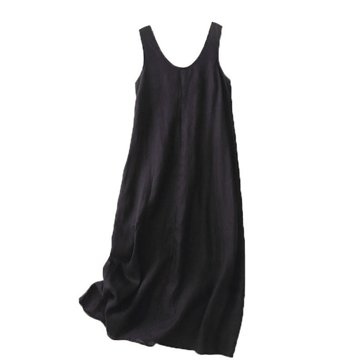 Robe midi sans manches à col rond, coupe simple et décontractée, ornée de poches, couleur unie, motif Buddha Stones . - image 12