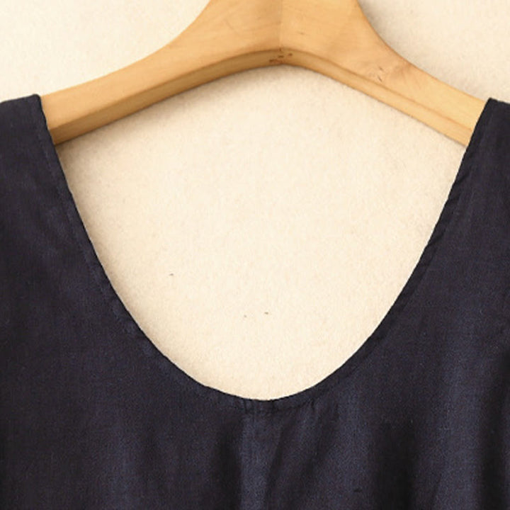 Robe midi sans manches à col rond, coupe simple et décontractée, ornée de poches, couleur unie, motif Buddha Stones . - image 13
