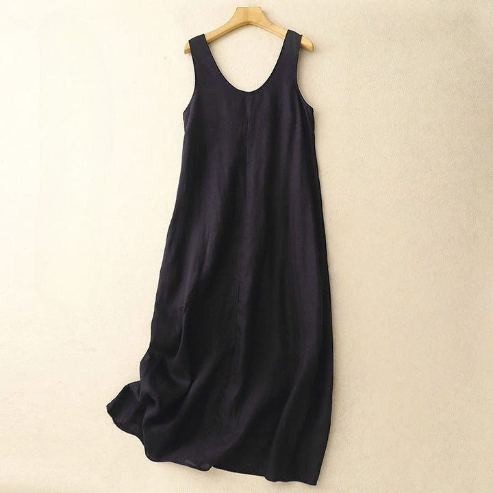 Robe midi sans manches à col rond, coupe simple et décontractée, ornée de poches, couleur unie, motif Buddha Stones . - Noir - US14，UK/AU18，EU46 (2XL) - image 10