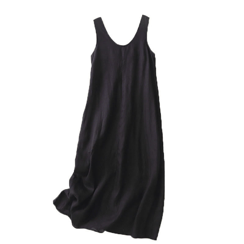 Robe midi sans manches à col rond, coupe simple et décontractée, ornée de poches, couleur unie, motif Buddha Stones . - image 12