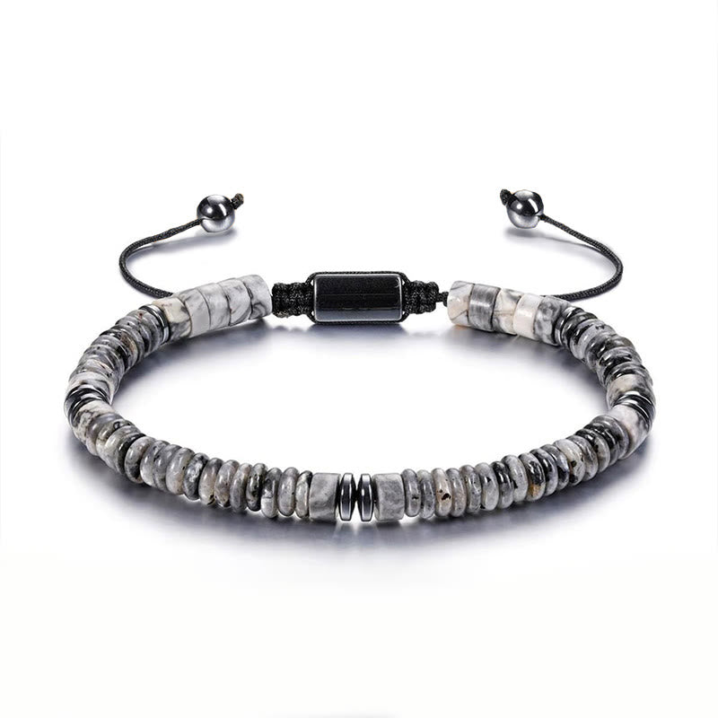 Bracelet en corde de force Buddha Stones, petit, obsidienne noire, aventurine verte, jaspe gris, œil de tigre - Jaspe gris (tour de poignet : 15-20 cm) - image 5