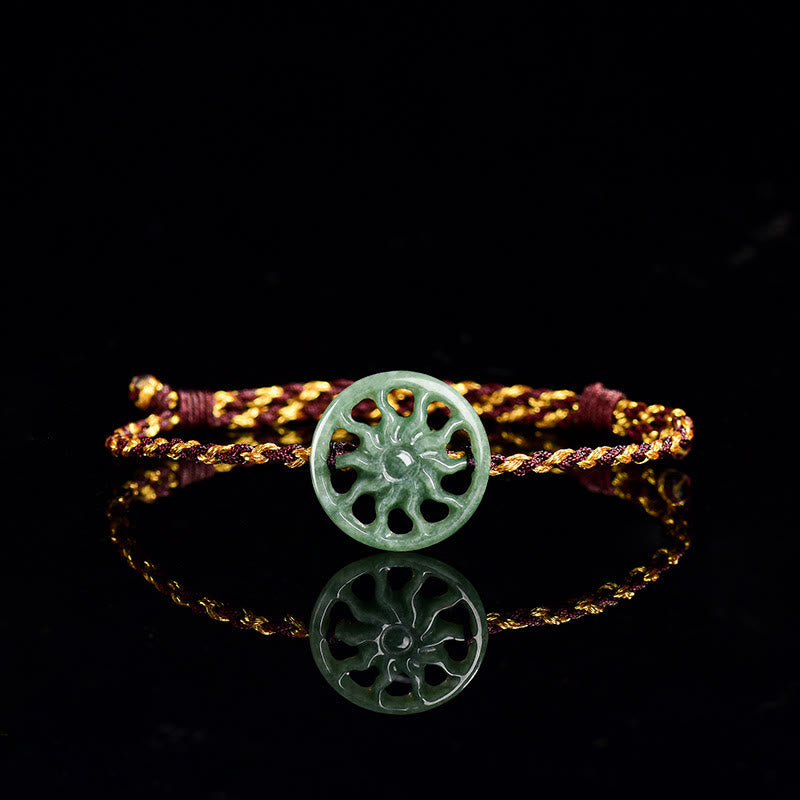 Bracelet d'abondance en corde tressée et jade soleil, Buddha Stones - Jade (tour de poignet 15-17 cm) - image 1