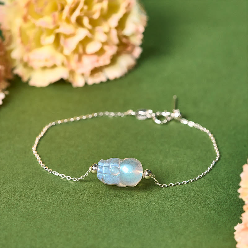 Bracelet de guérison en argent sterling 925 avec pierre de lune Pixiu et Buddha Stones - Pierre de lune (tour de poignet : 15,5-16 cm) - image 1