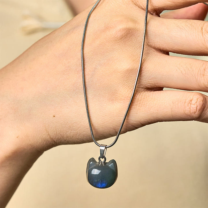 Collier pendentif de guérison en labradorite naturelle à motif de chat en Buddha Stones - image 4
