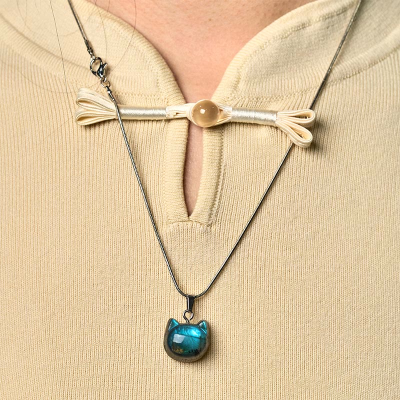 Collier pendentif de guérison en labradorite naturelle à motif de chat en Buddha Stones - image 6