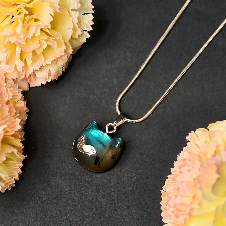 Collier pendentif de guérison en labradorite naturelle à motif de chat en Buddha Stones - image 3