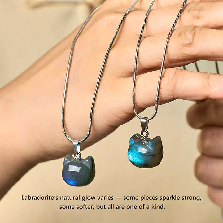 Collier pendentif de guérison en labradorite naturelle à motif de chat en Buddha Stones - image 5