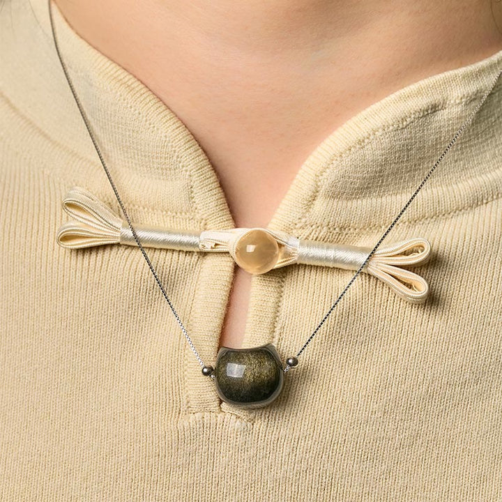 Collier chat en obsidienne dorée et argent sterling 925 avec pierres de Buddha Stones - image 7