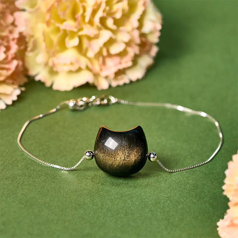 Bracelet apaisant pour chat en argent Buddha Stones 925 et obsidienne brillante argentée et dorée - Obsidienne à reflets dorés - 17-22 cm - image 10