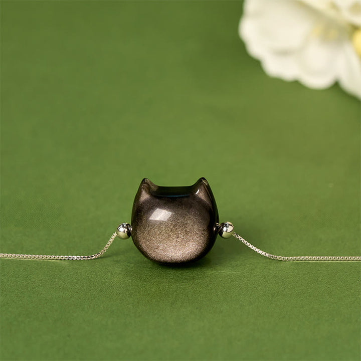 Bracelet apaisant pour chat en argent Buddha Stones 925 et obsidienne brillante argentée et dorée - image 3
