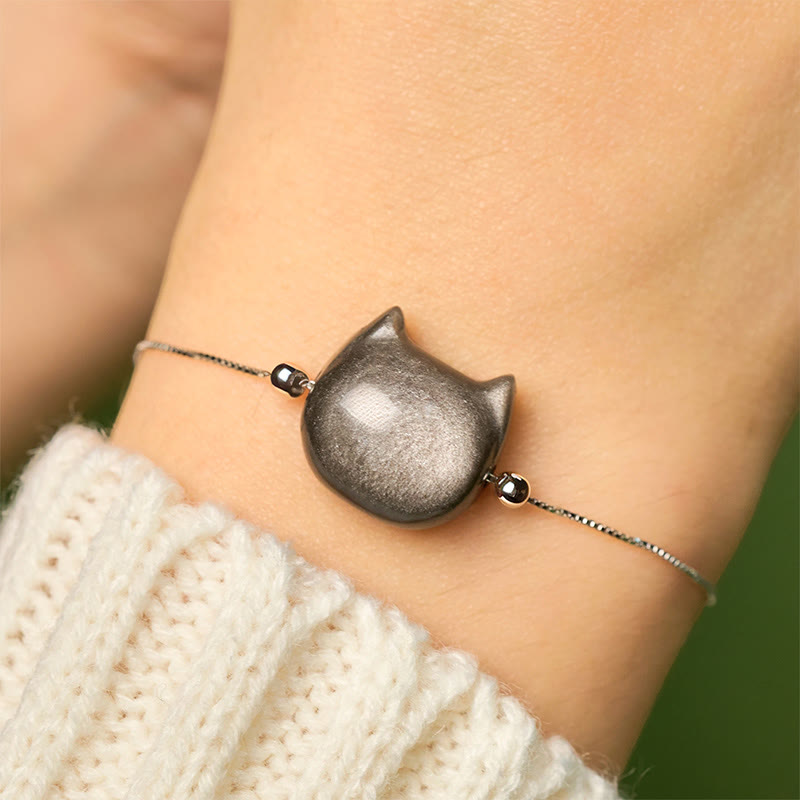 Bracelet apaisant pour chat en argent Buddha Stones 925 et obsidienne brillante argentée et dorée - image 2