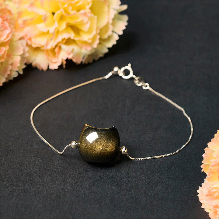 Bracelet apaisant pour chat en argent Buddha Stones 925 et obsidienne brillante argentée et dorée - image 14