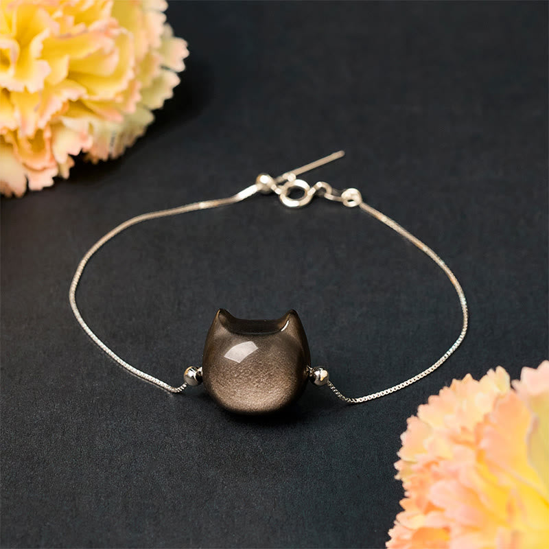 Bracelet apaisant pour chat en argent Buddha Stones 925 et obsidienne brillante argentée et dorée - image 4