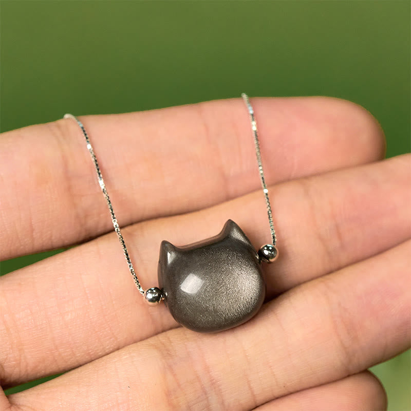 Bracelet apaisant pour chat en argent Buddha Stones 925 et obsidienne brillante argentée et dorée - image 1