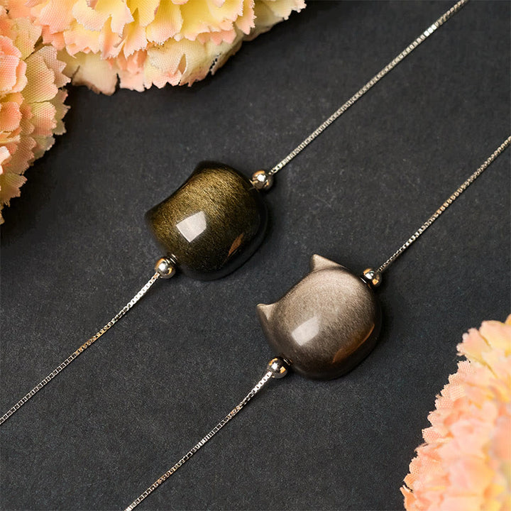 Bracelet apaisant pour chat en argent Buddha Stones 925 et obsidienne brillante argentée et dorée - image 16