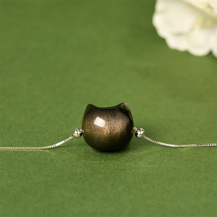 Bracelet apaisant pour chat en argent Buddha Stones 925 et obsidienne brillante argentée et dorée - image 11