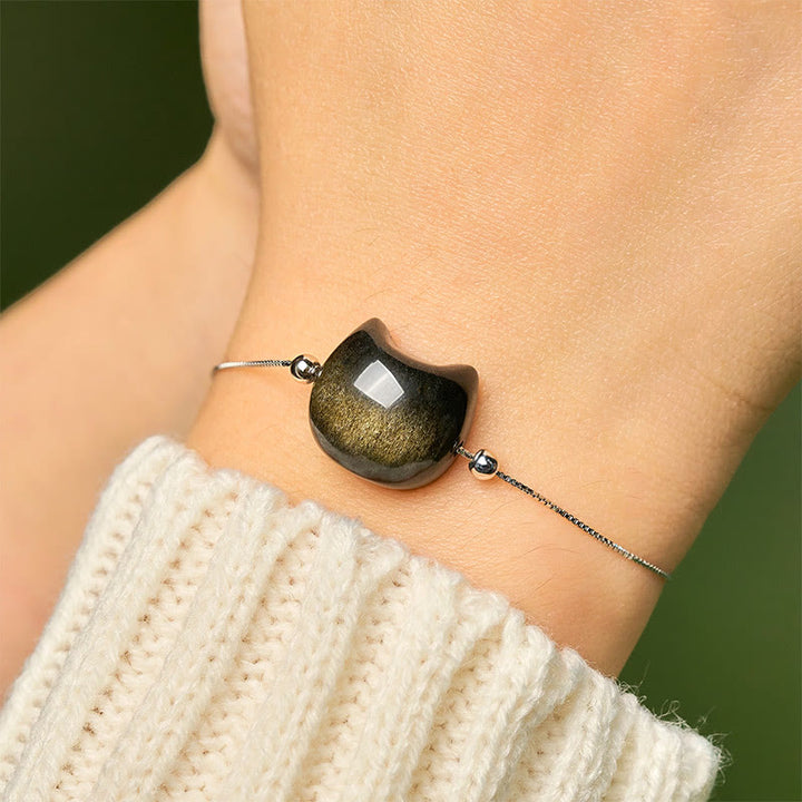 Bracelet apaisant pour chat en argent Buddha Stones 925 et obsidienne brillante argentée et dorée - image 13
