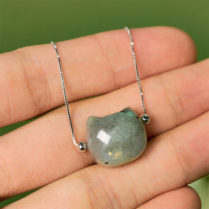 Bracelet de guérison en argent Buddha Stones 925 avec tête de chat sans visage et labradorite naturelle - image 10