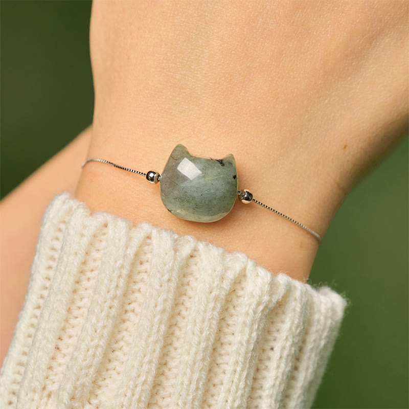 Bracelet de guérison en argent Buddha Stones 925 avec tête de chat sans visage et labradorite naturelle - image 5