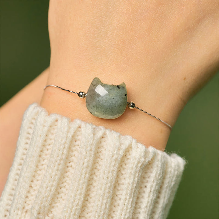 Bracelet de guérison en argent Buddha Stones 925 avec tête de chat sans visage et labradorite naturelle - image 5