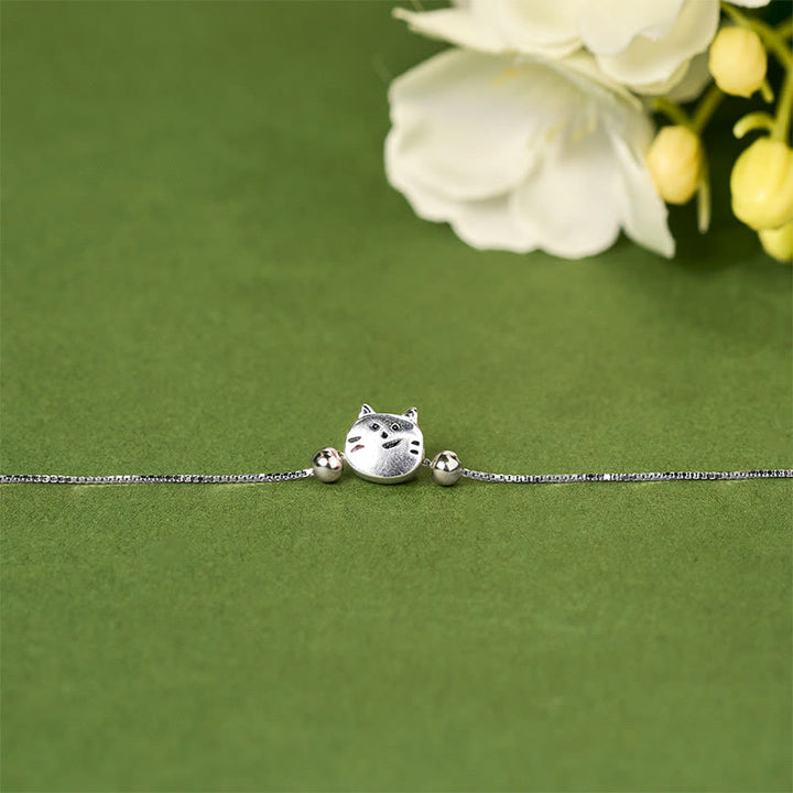 Bracelet chaîne en argent sterling 925 avec mini chat et pierres de Buddha Stones - image 2
