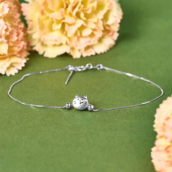 Bracelet chaîne en argent sterling 925 avec mini chat et pierres de Buddha Stones - image 1