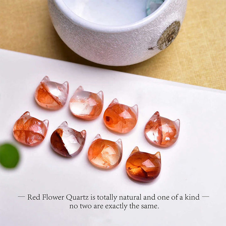 Bracelet Passion en argent Buddha Stones 925 avec tête de chat sans visage et quartz fleur rouge naturel - image 10