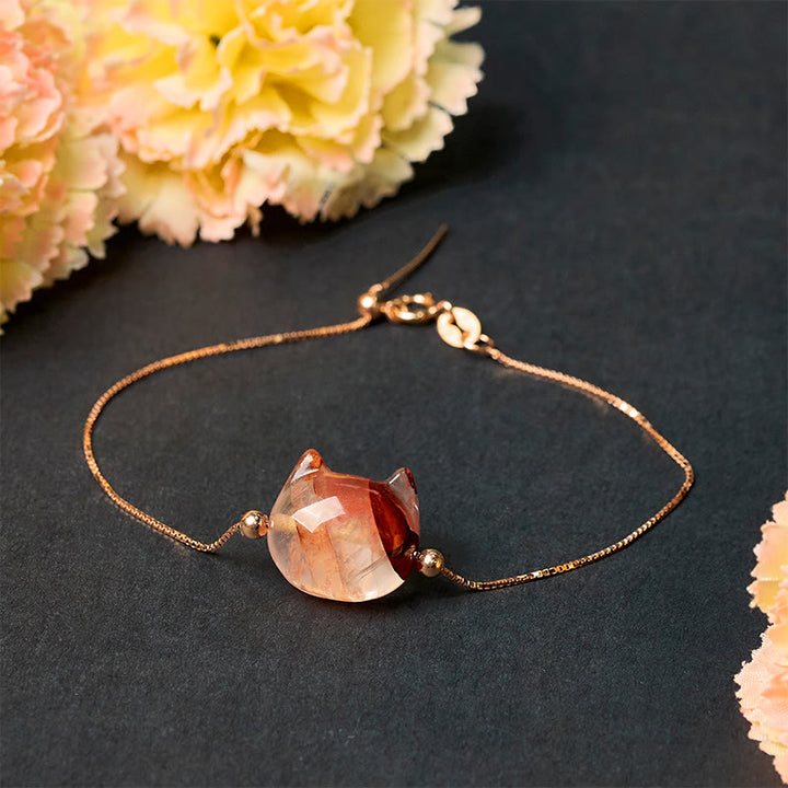 Bracelet Passion en argent Buddha Stones 925 avec tête de chat sans visage et quartz fleur rouge naturel - image 2