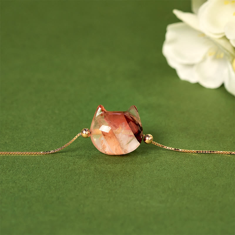 Bracelet Passion en argent Buddha Stones 925 avec tête de chat sans visage et quartz fleur rouge naturel - image 1