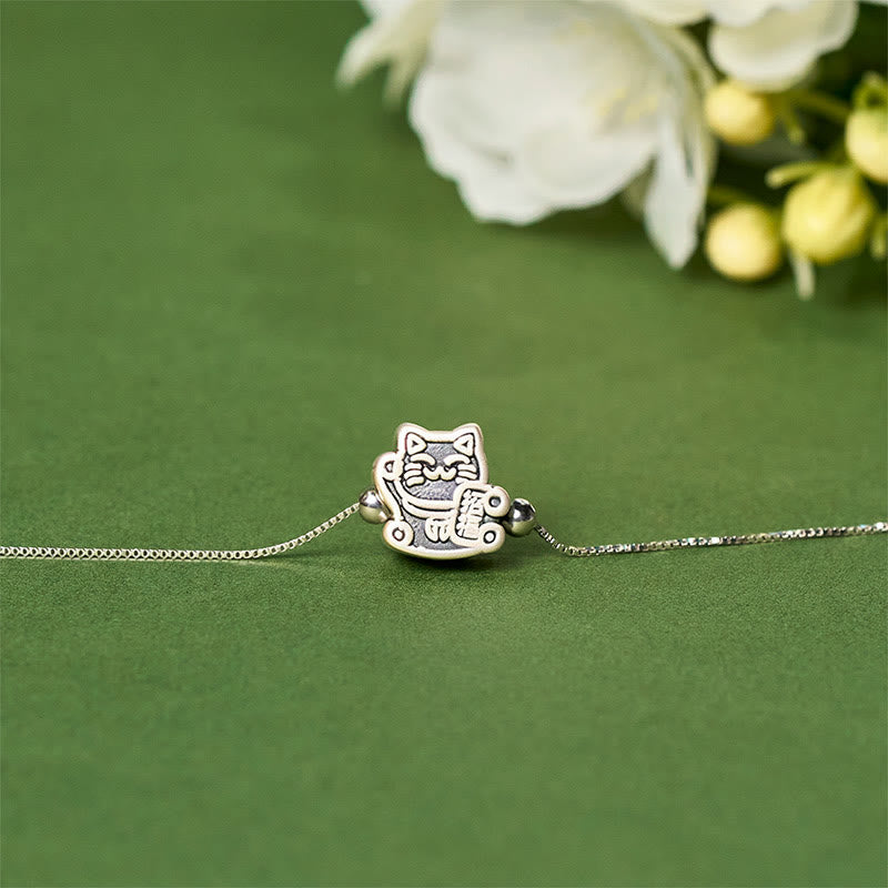Bracelet de protection en argent sterling 925 avec Buddha Stones et chat porte-bonheur - image 2