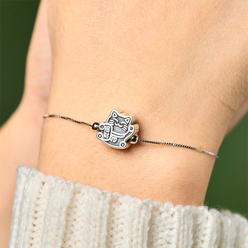 Bracelet de protection en argent sterling 925 avec Buddha Stones et chat porte-bonheur - image 5